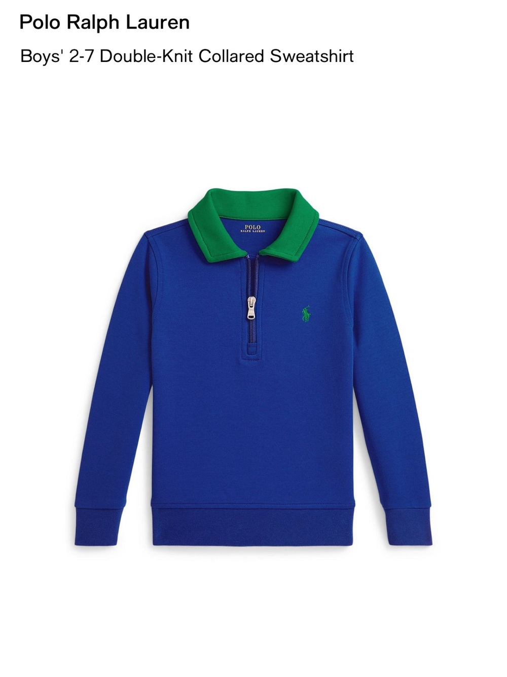 Polo by Ralph Lauren Kids Royal Blue Quarter-Zip Sweatshirt with Green Collar